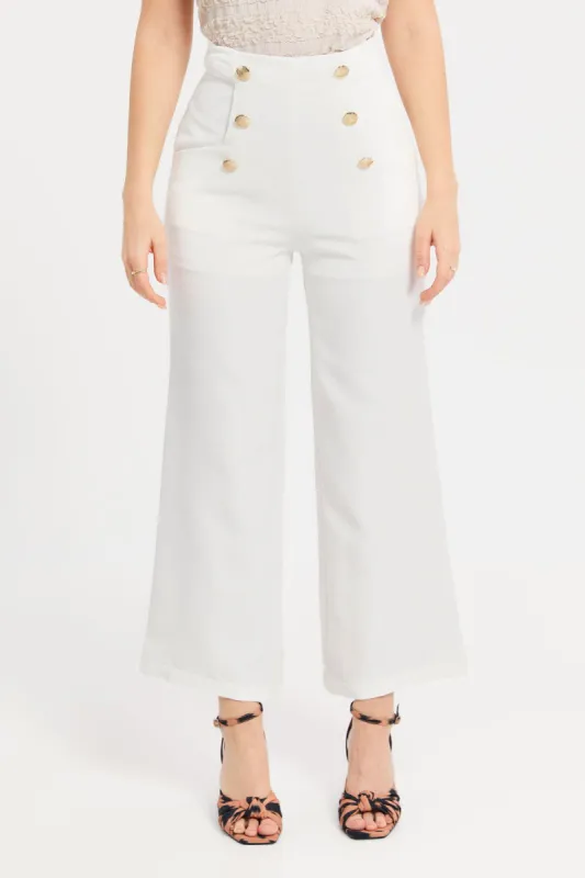 Women Ivory Straight Leg Button Detail Trouser sold by Redtag