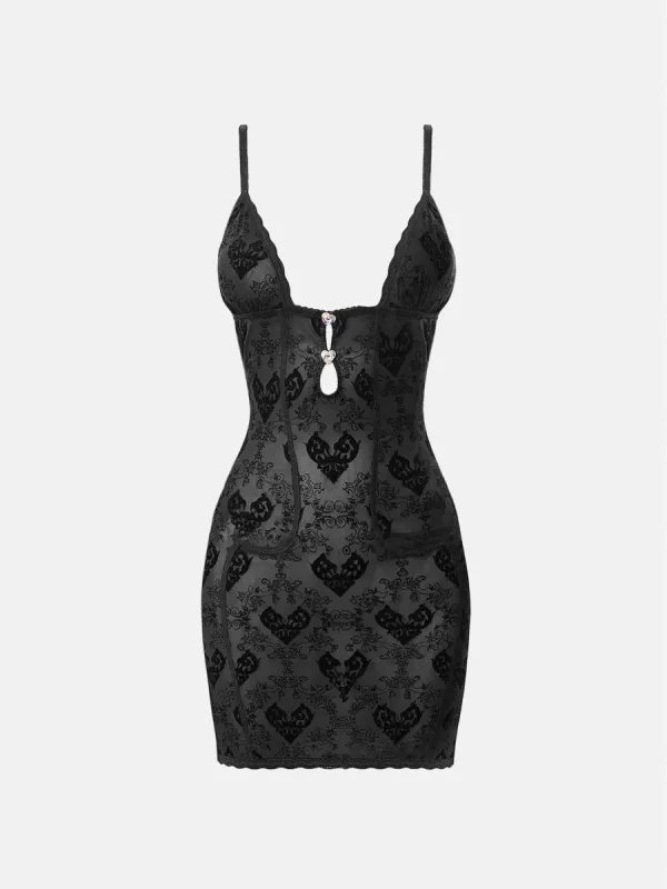Scarlett Dress Flocked Mesh Black sold by Poster Girl