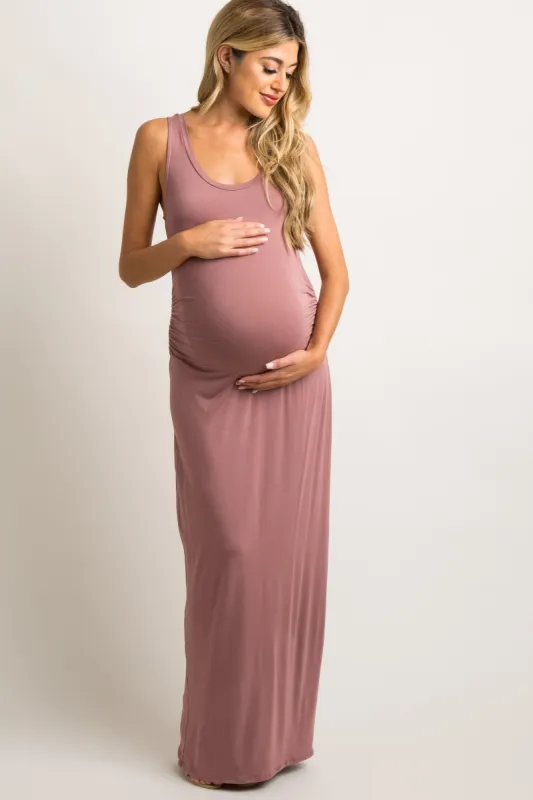 PinkBlush Mauve Sleeveless Fitted Maternity Maxi Dress sold by Pinkblush