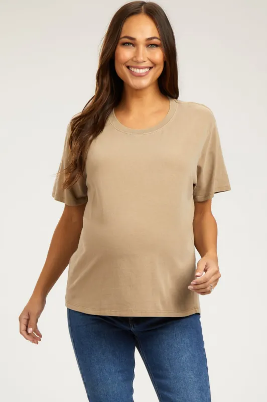 Mocha Short Sleeve Maternity Top sold by Pinkblush