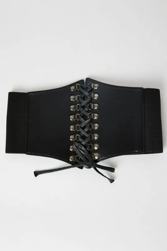 Black Lace Up Corset Belt sold by Ally Fashion