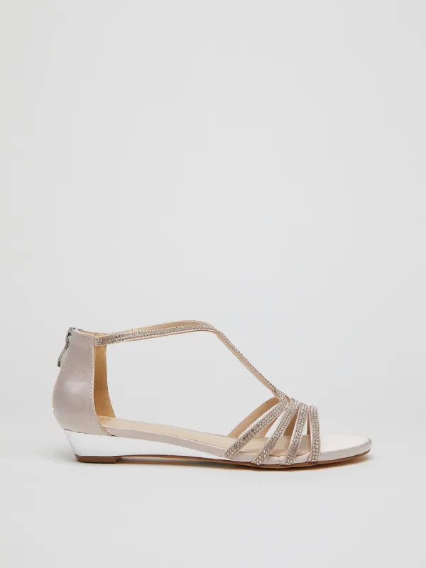 Jewelled Round Toe T-Strap Wedge Sandal sold by Suzy Shier