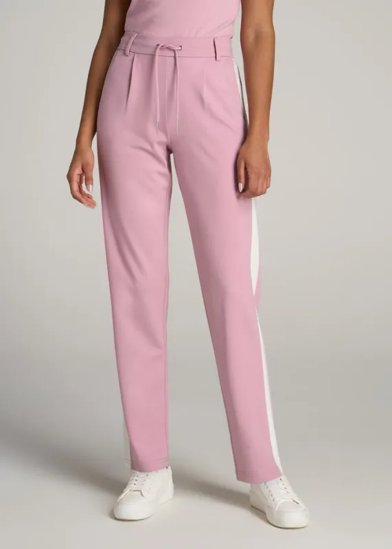 Pull On Tuxedo Stripe Pants for Tall Women in Pink Peony and White Alyssum sold by American Tall