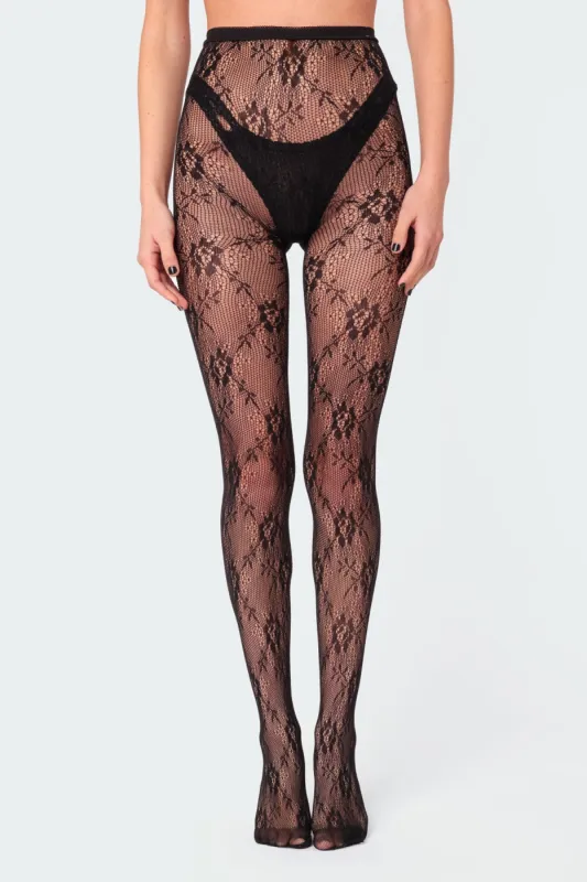 Sheer Lace Tights sold by Edikted