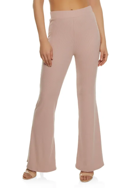 Basic Ribbed High Waist Flare Pants sold by Rainbow