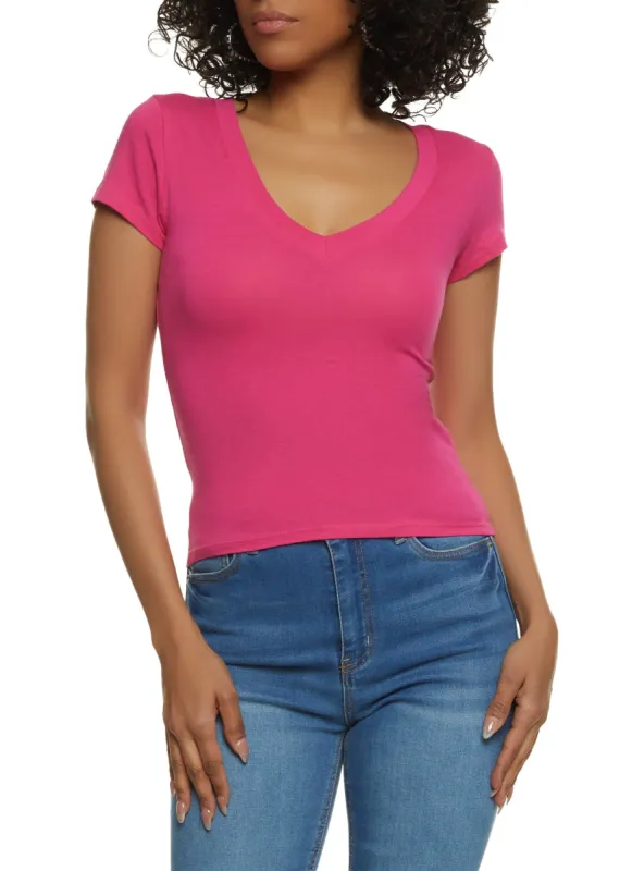 Solid V Neck Short Sleeve Tee sold by Rainbow