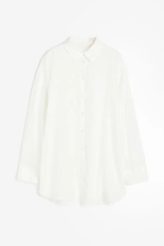 H & M - Long linen shirt - White sold by H&M