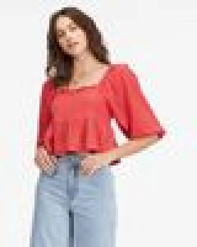 Cross My Heart Puff Sleeve Crop Top sold by Billabong