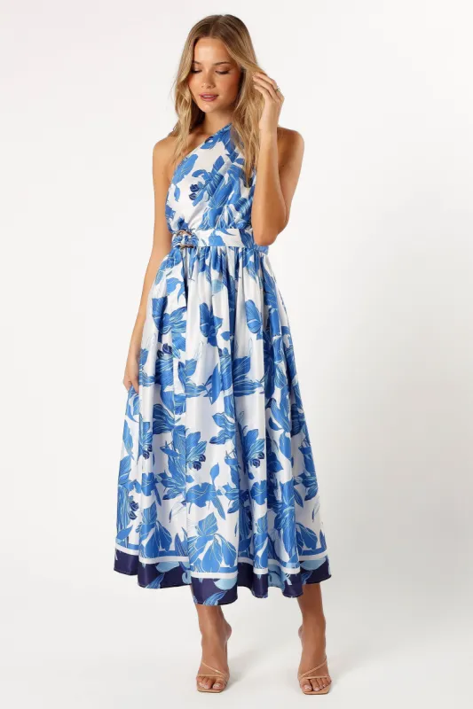 Naomi One Shoulder Midi Dress - Blue Floral sold by Petal & Pup