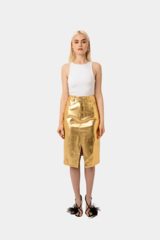 Lupe High Waist Metallic Midi Skirt sold by Lord & Taylor