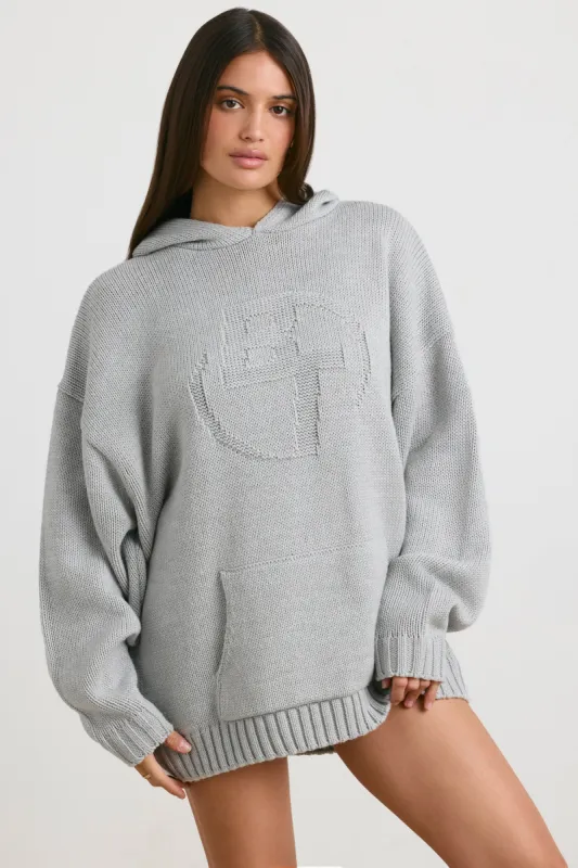 Oversized Chunky Knit Hoodie in Heather Grey sold by Oh Polly