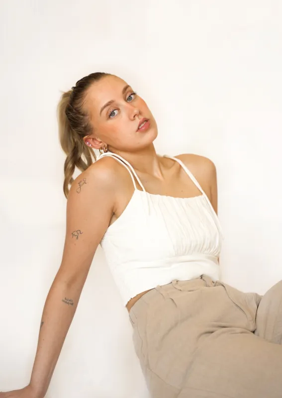 Lillie Tie Strap Crop Top | White sold by Bella Chic