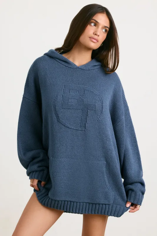 Boyfriend - Oversized Chunky Knit Hoodie in Washed Navy sold by Bo + Tee