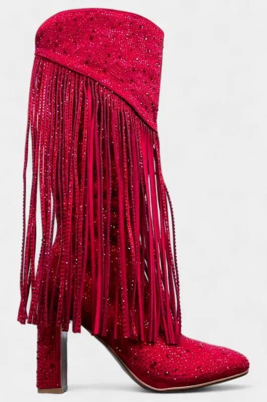 Red Fringe Rhinestone Boots sold by ZZs