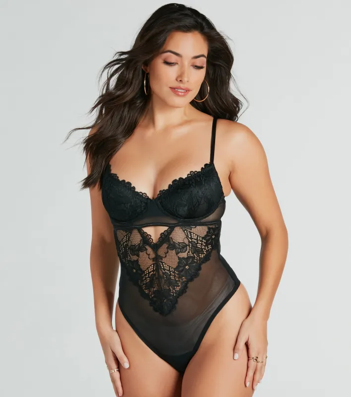 PLACEHOLDER - Tempting Chic Sheer Floral Lace Bodysuit sold by Windsor
