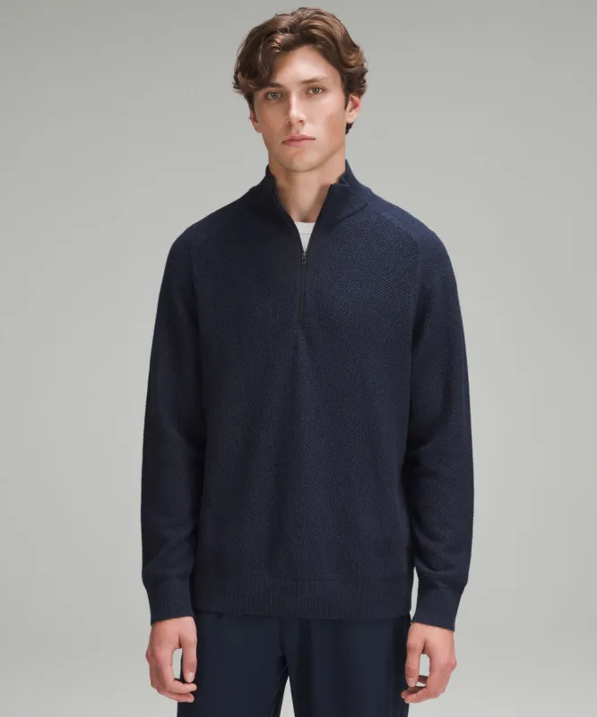 【DEARMINE】Blen Half Zip-Up Knit darkroesin - Long-Sleeve Plain Half-Zip Cable Knit Sweater