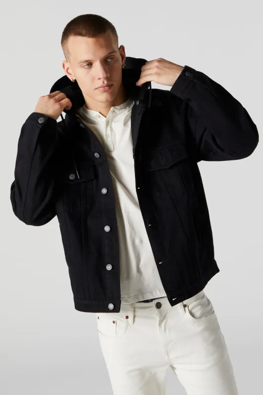 Black Hooded Denim Jacket sold by Charlotte Russe