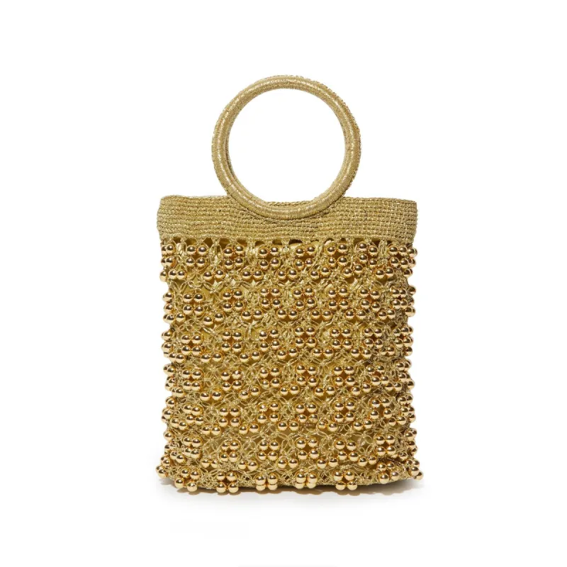 GOLD METALLIC WOVEN MINI TOTE sold by Lele Sadoughi