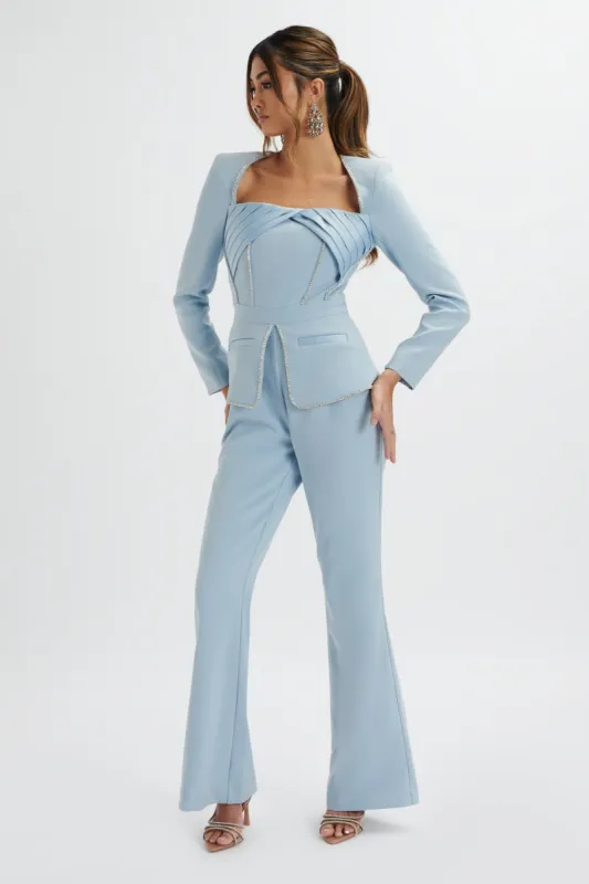 JESSIE Diamante Trim Tailored Jumpsuit In Pastel Blue sold by Lavish Alice
