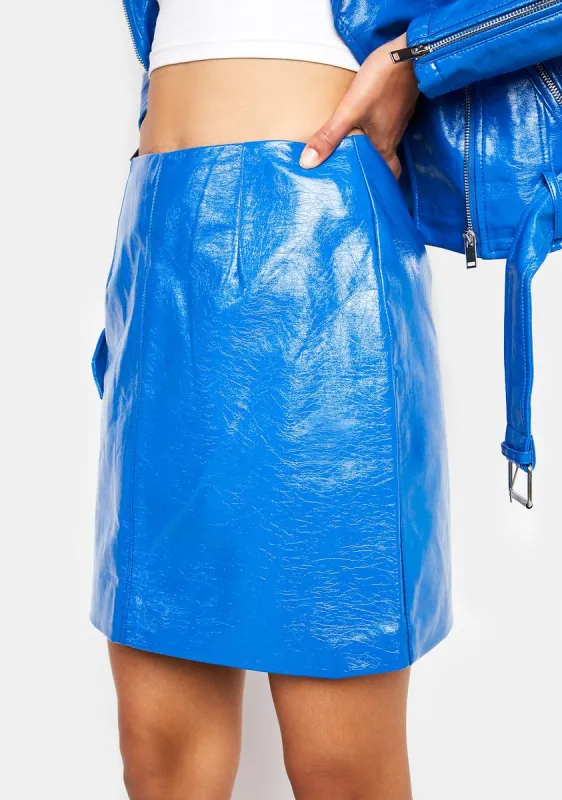 Blue Vegan Leather Mini Skirt sold by Dolls Kill