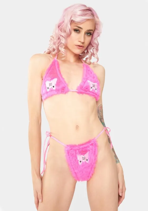 Hot Pink Fluffy Butterfly Lingerie Set sold by Dolls Kill