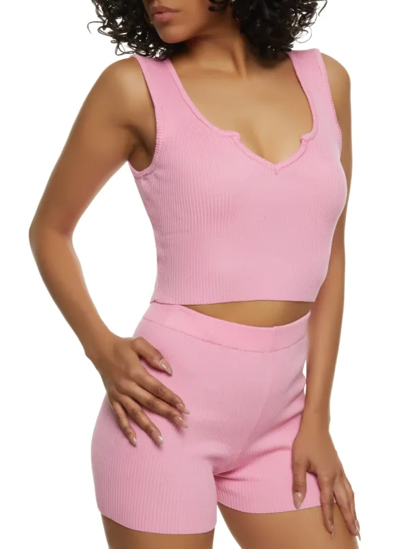 Ribbed Notch Neck Cropped Tank Top sold by Rainbow