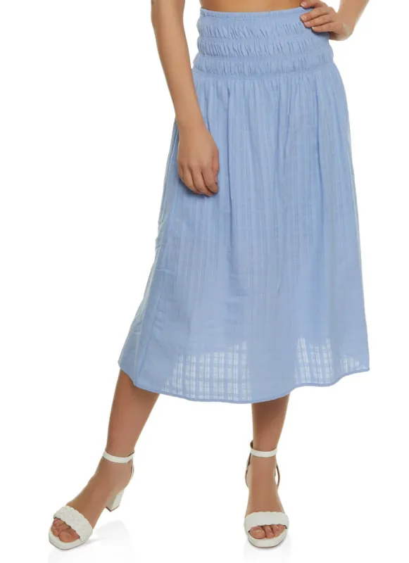 Gauze Knit Smocked Waist Midi Skirt sold by Rainbow
