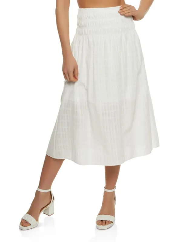 Gauze Knit Smocked Waist Midi Skirt sold by Rainbow