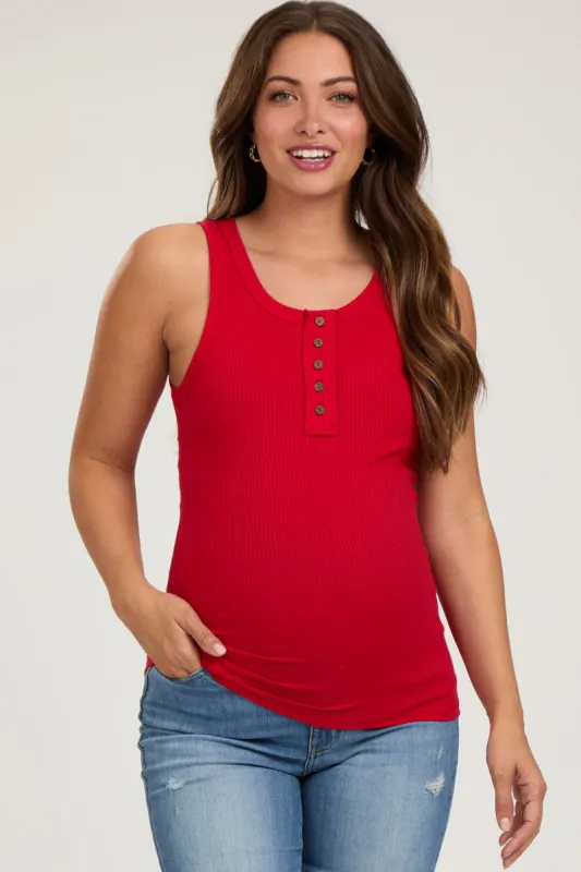 Red Button Accent Ribbed Maternity Tank sold by Pinkblush