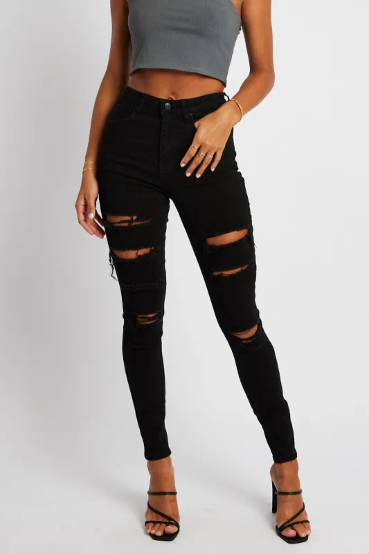 Black Ripped Skinny Jean High Rise sold by Ally Fashion
