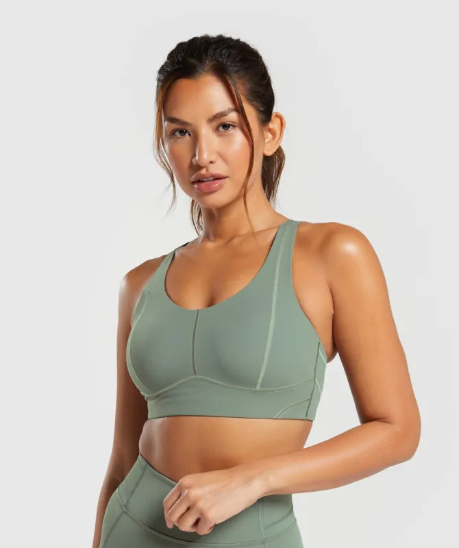 Gymshark Stitch Feature Sports Bra - Unit Green sold by Gymshark