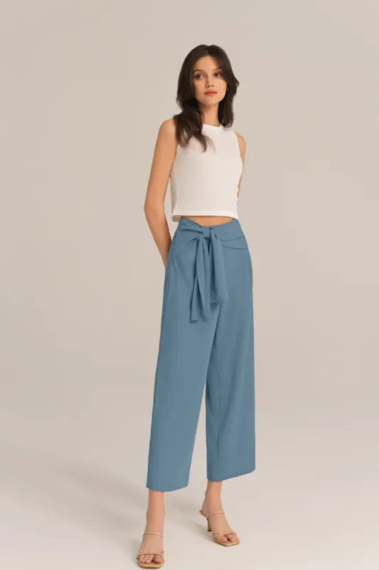 Straight-Legged OL Elastic Waist Ankle Length Pants - Blue sold by Grace Karin