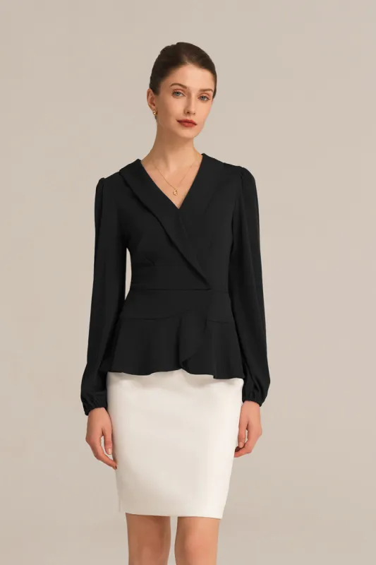 Long Lantern Sleeve Work Formal Top - Black sold by Grace Karin