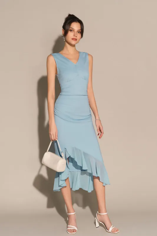 Ruched Sleeveless V-Neck Irregular Hem Bodycon Party Dress - Blue sold by Grace Karin