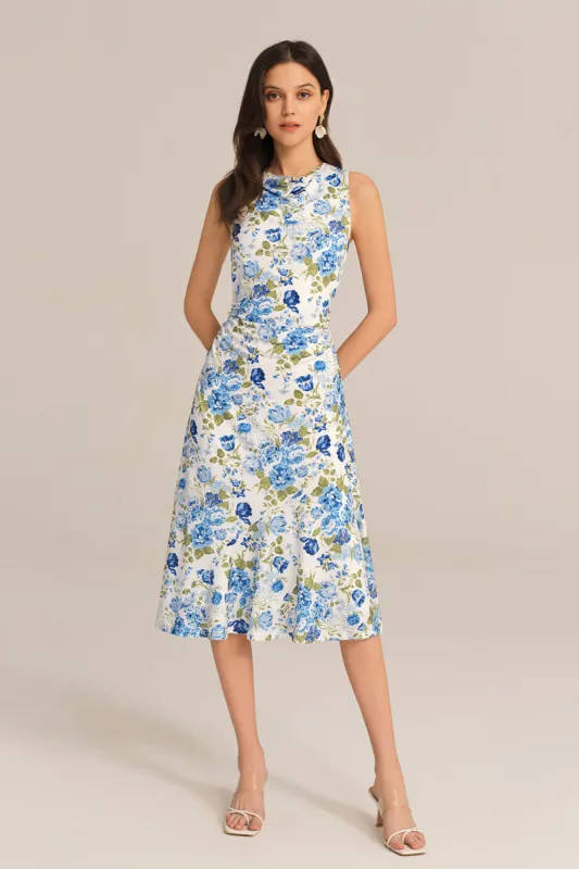 Sleeveless Cowl Neck Hollowed-out Back Dress - Blue sold by Grace Karin