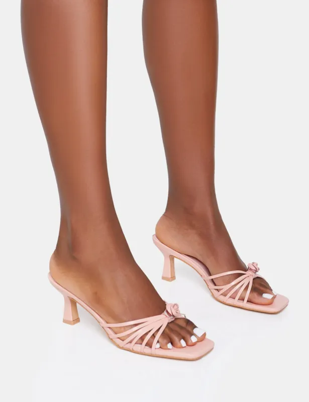 Vertigo Baby Pink PU Flower Detail Strappy Mid Heel Mules sold by Public Desire