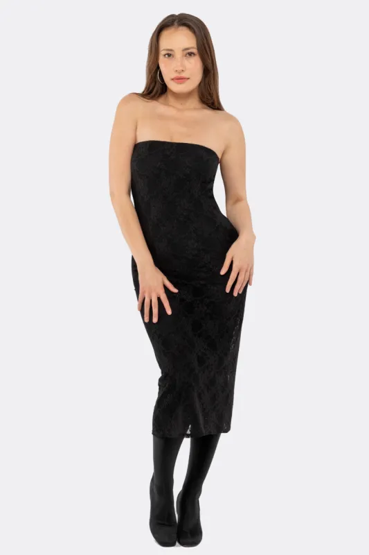 FNS800 - Floral Lace Midi Tube Dress sold by los angeles apparel