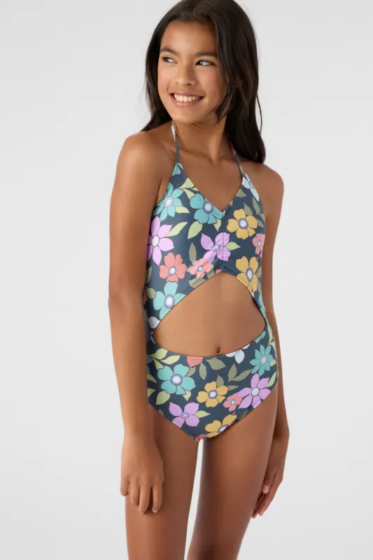 GIRL'S LAYLA FLORAL CINCHED ONE-PIECE sold by O'Neill