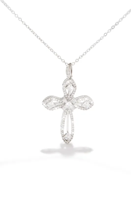 Divine Dreams Cubic Zirconia Cross Necklace - Silver sold by Miss Lola