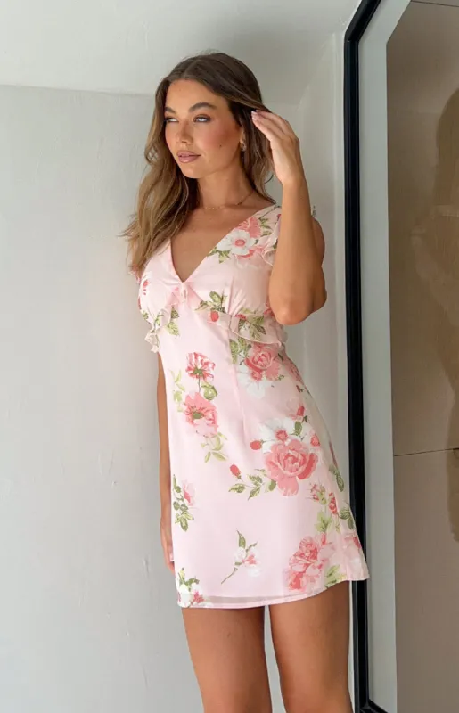Luca White Floral Chiffon Mini Dress sold by Beginning Boutique