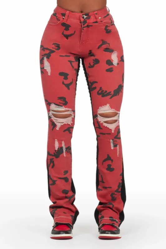 Khaleesy Red Camo Stacked Flare Jean sold by Rockstar Original