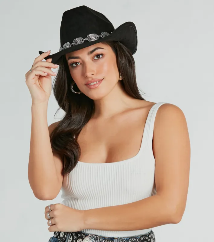 Western Chic Chain Trim Cowboy Hat sold by Windsor