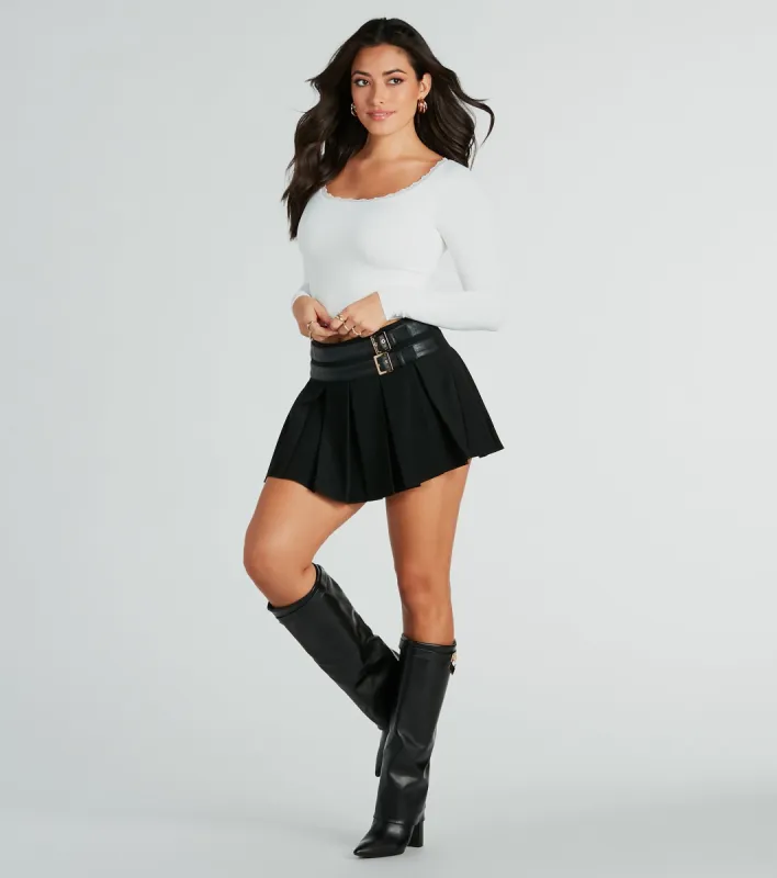 Play Time Double Belt Woven Mini Skirt sold by Windsor