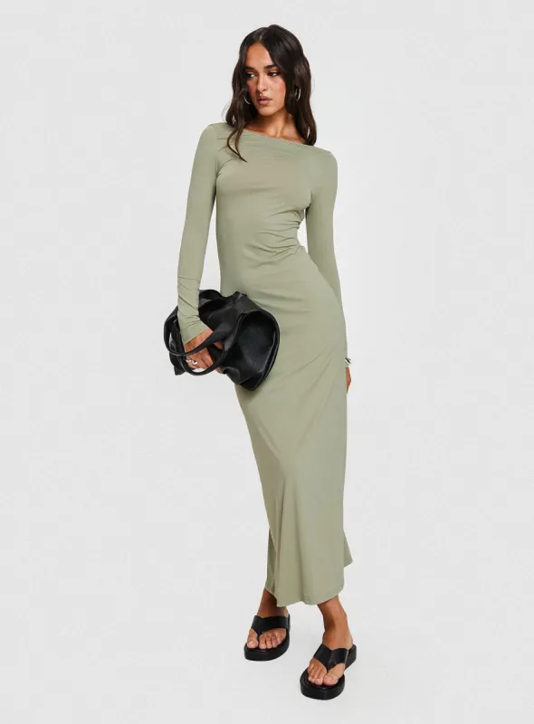 Rain Fire Long Sleeve Maxi Dress Sage sold by Princess Polly
