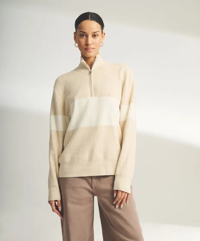 Café Cotton Cashmere Striped Quarter Zip sold by Naadam