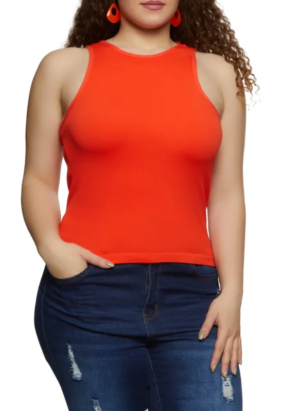 Plus Size Basic Ribbed Knit Seamless Tank Top sold by Rainbow