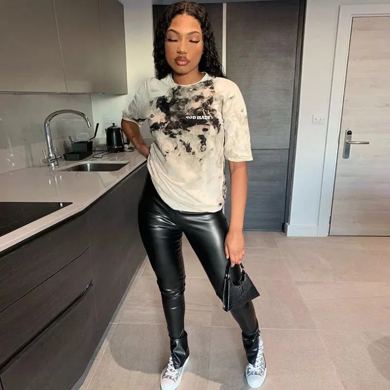 Hot Girl Shxt Split Hem PU Pants sold by Sassyluxe