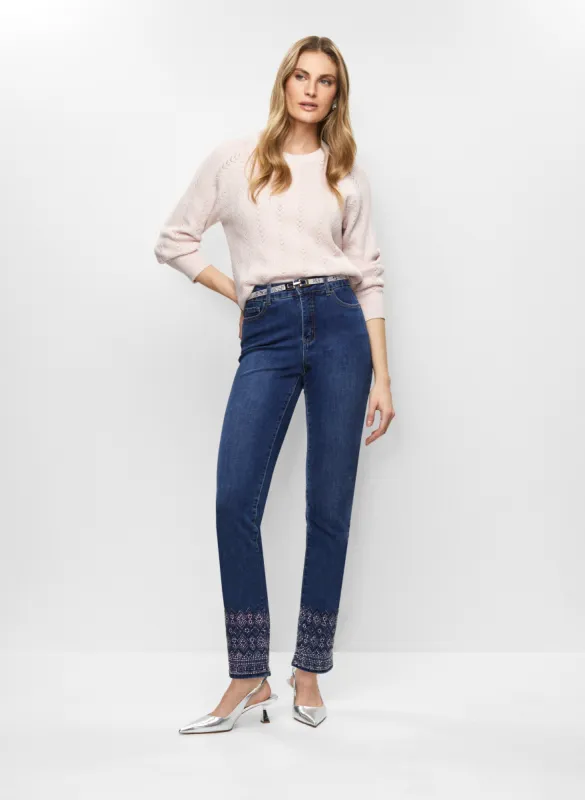 Pointelle Knit Sweater & Embroidered Jeans sold by Melanie Lyne