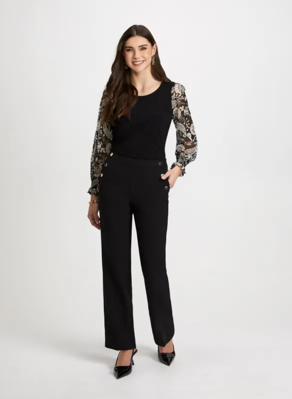 Paisley Mesh Sleeve Top & Straight Leg Pants sold by Laura
