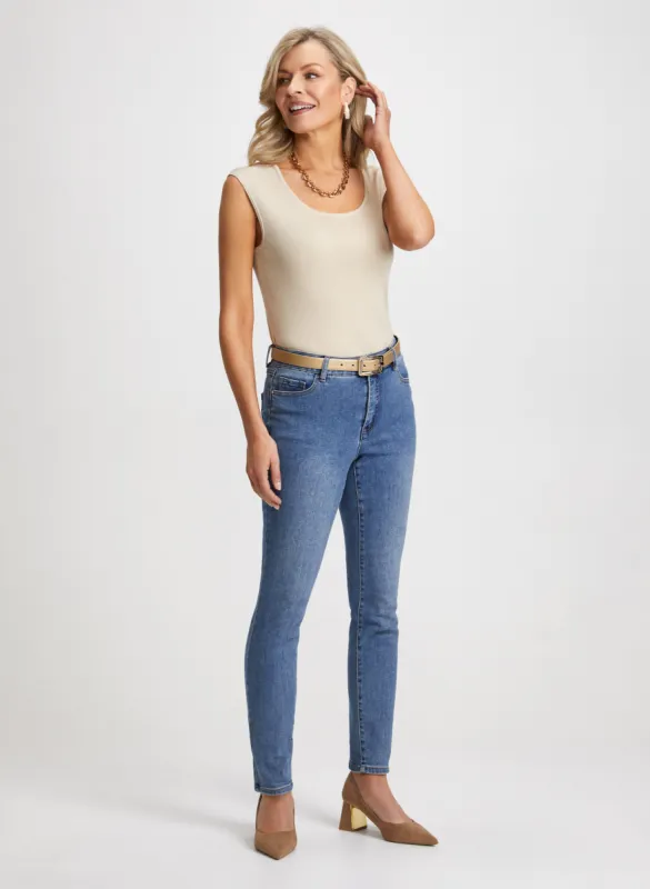 Cap Sleeve Top & High Rise Slim Leg Jeans sold by Laura